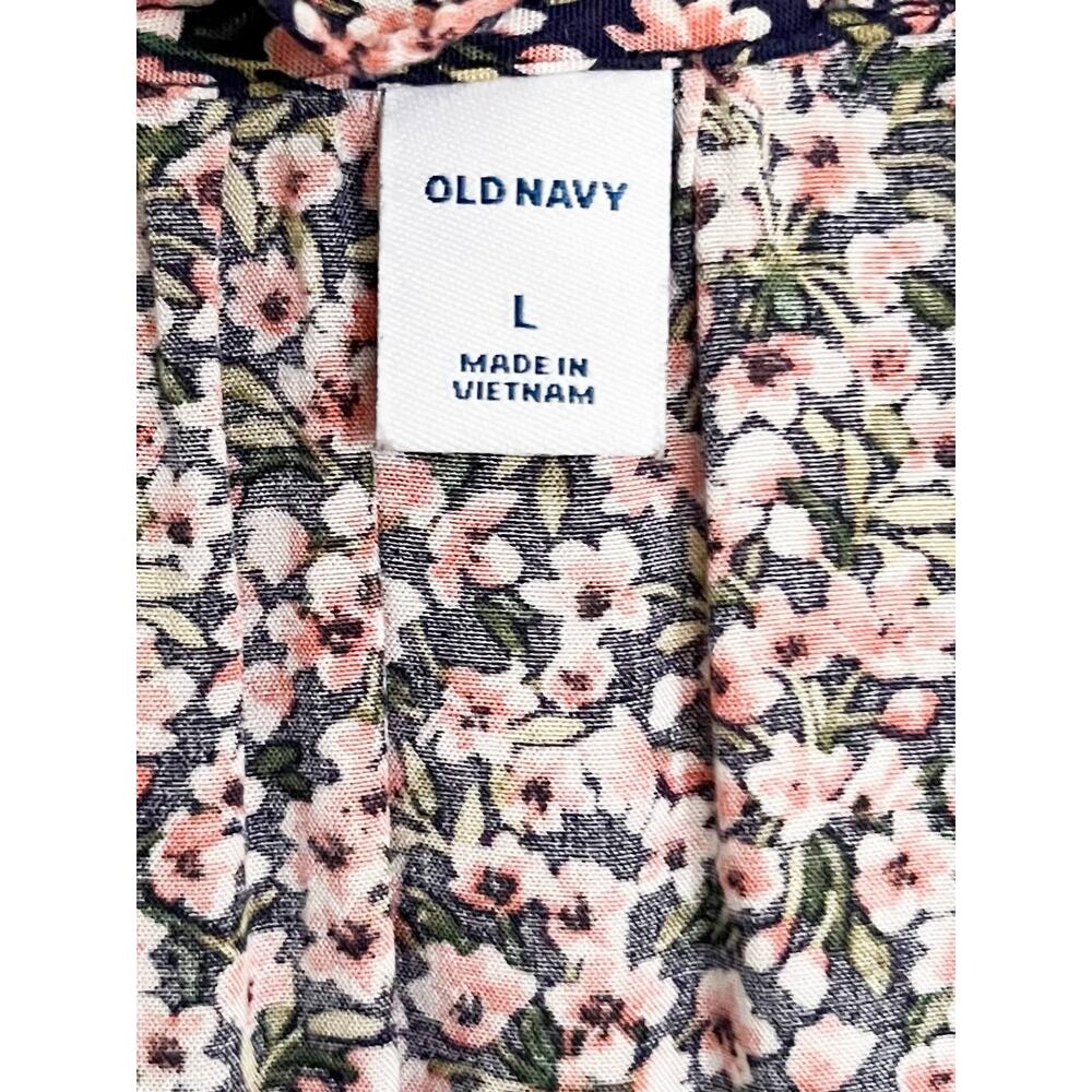 Old Navy Ditsy Floral Split Neck Peasant Blouse Ruffle Cuffs L - Picture 8 of 9